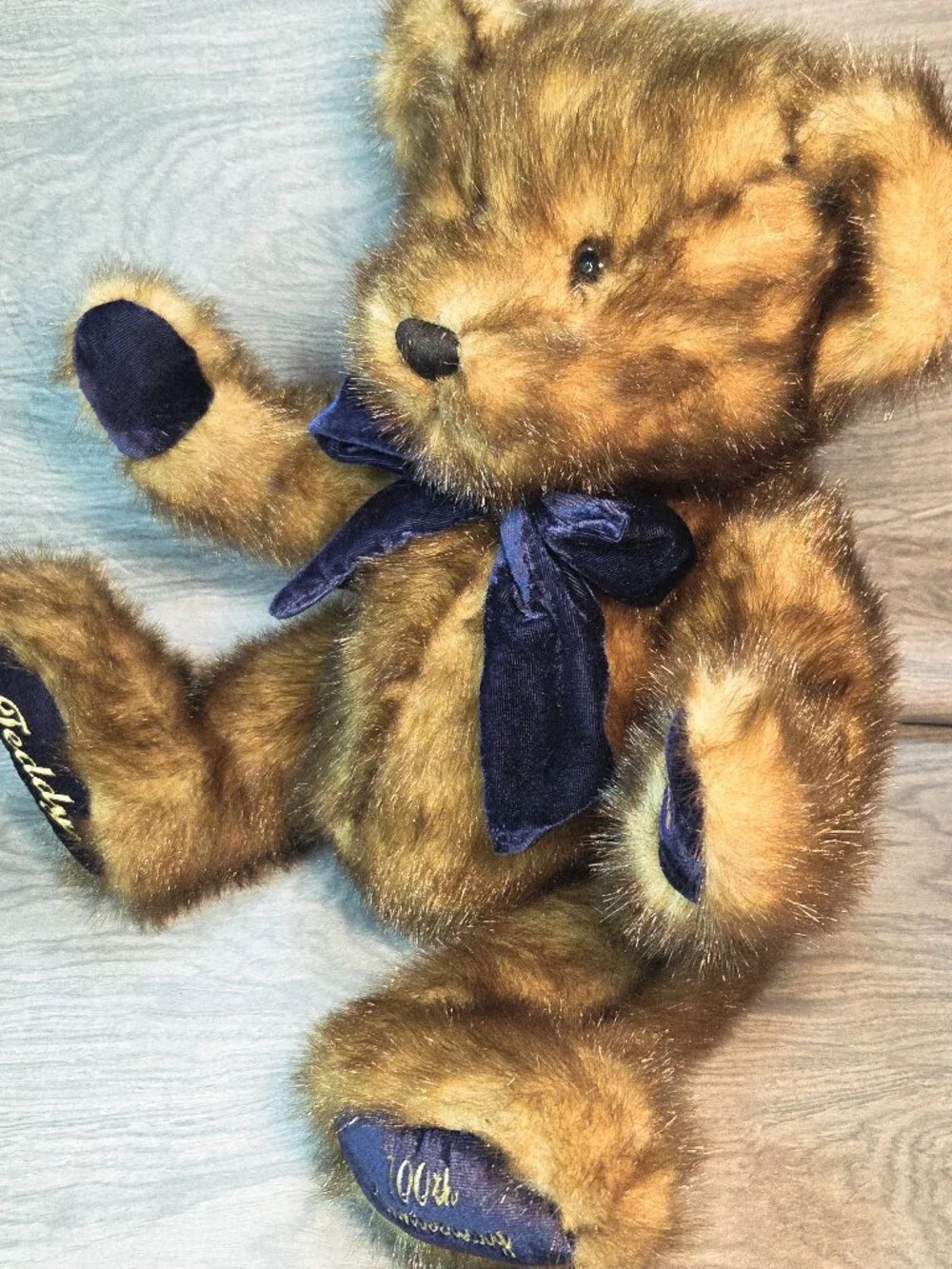 Vintage 100th Anniversary Teddy Bear Plush Fur Stuffed Animal Toy W/ Velvet Bow